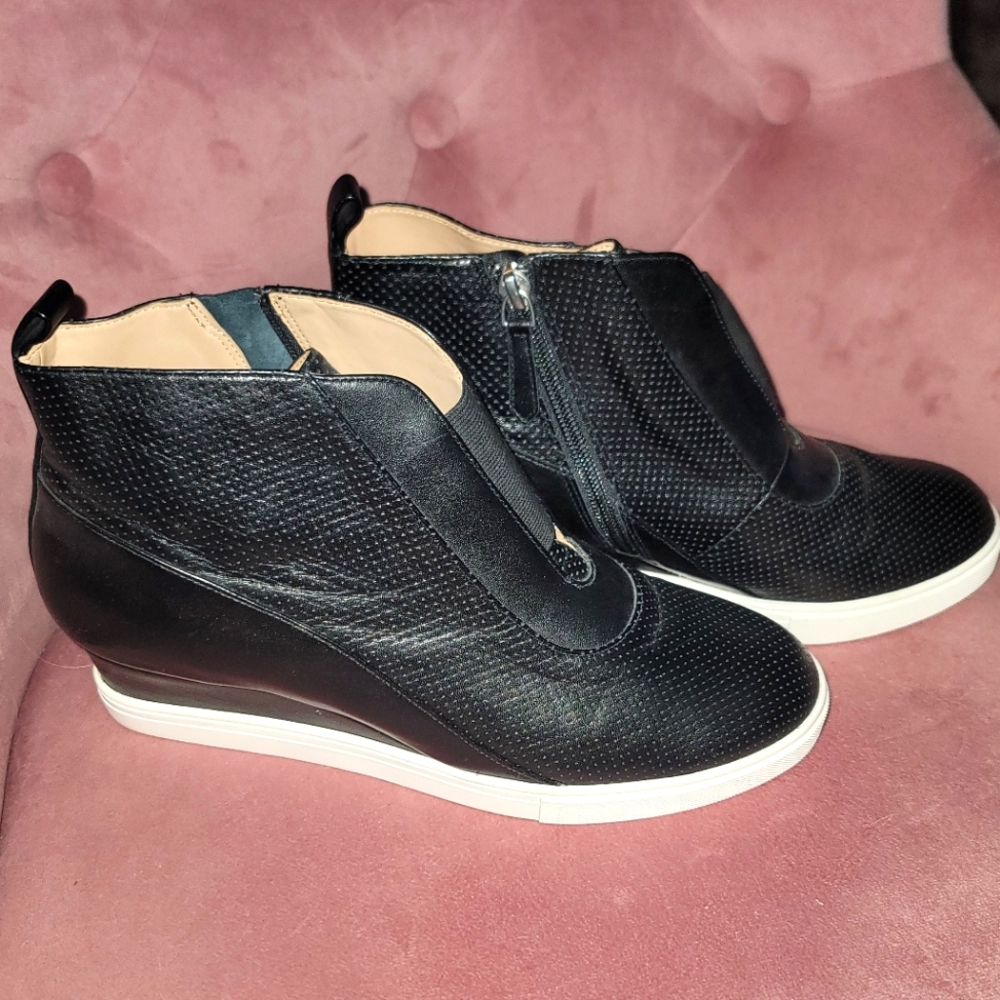 LINEA Paolo | Felicia Wedge Sneaker Black Perforated Leather Women's Size 9